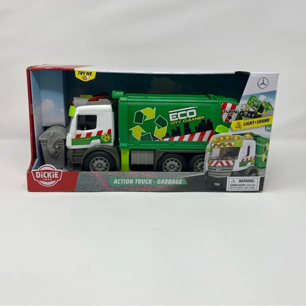 Dickie City Mercedes Actros Garbage Truck 10” Opening Parts Lights & Sounds, NEW